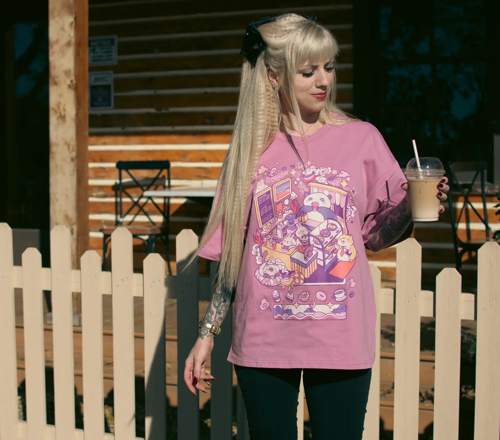 Bunny Cafe Oversized Drop-shoulder T-shirt