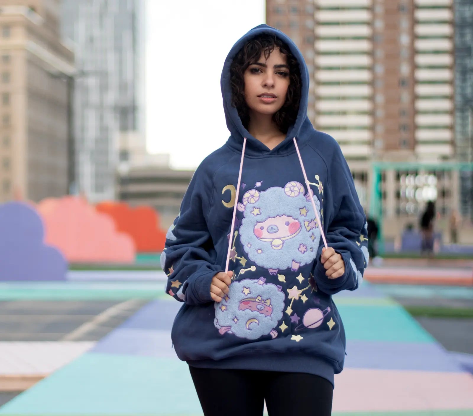 Fuzzy Space Sheep Embroidered Hoodie